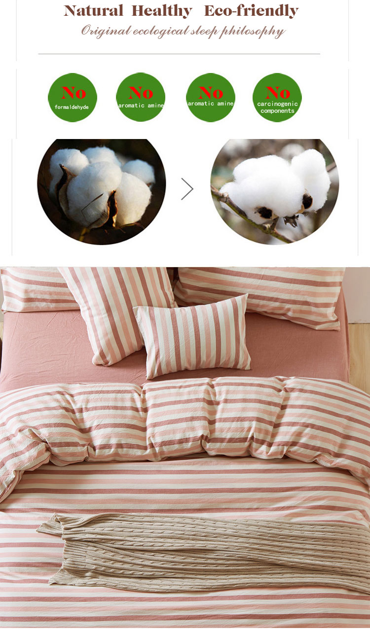 4PCS 100% Cotton Pink Linen Bedding