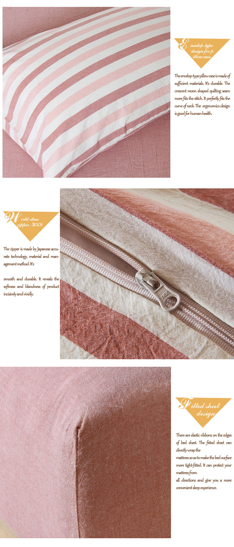 4PCS 100% Cotton Pink Linen Bedding