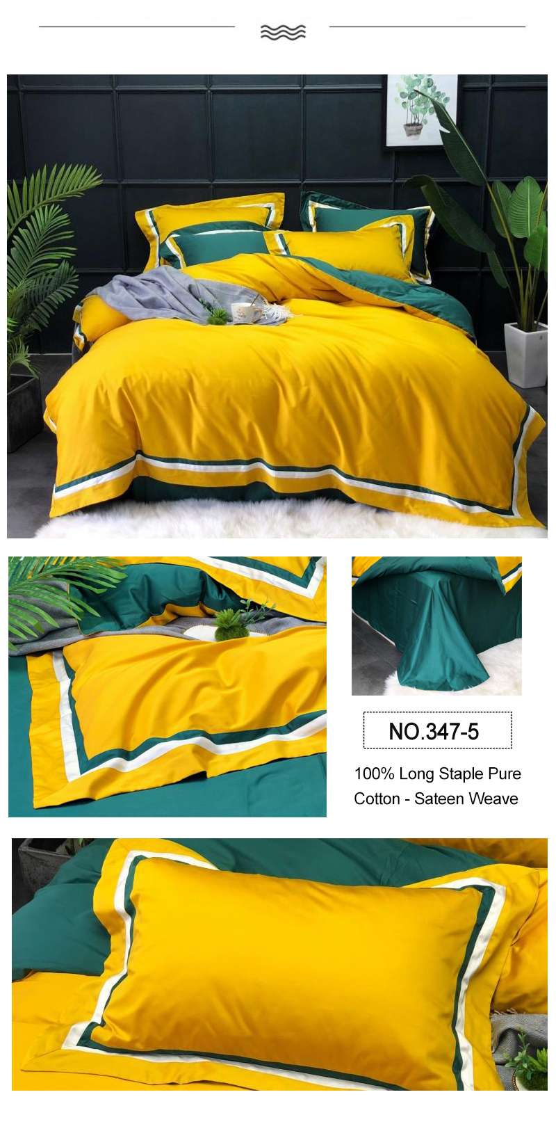 Turquoise 4PCS Bedding Set 100% Long Staple Cotton
