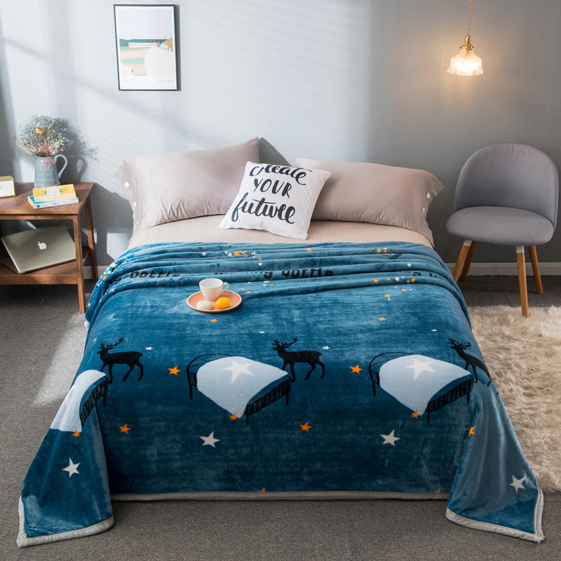 Dark Blue Cartoon Painting Bedding Picnic Blanket For Full