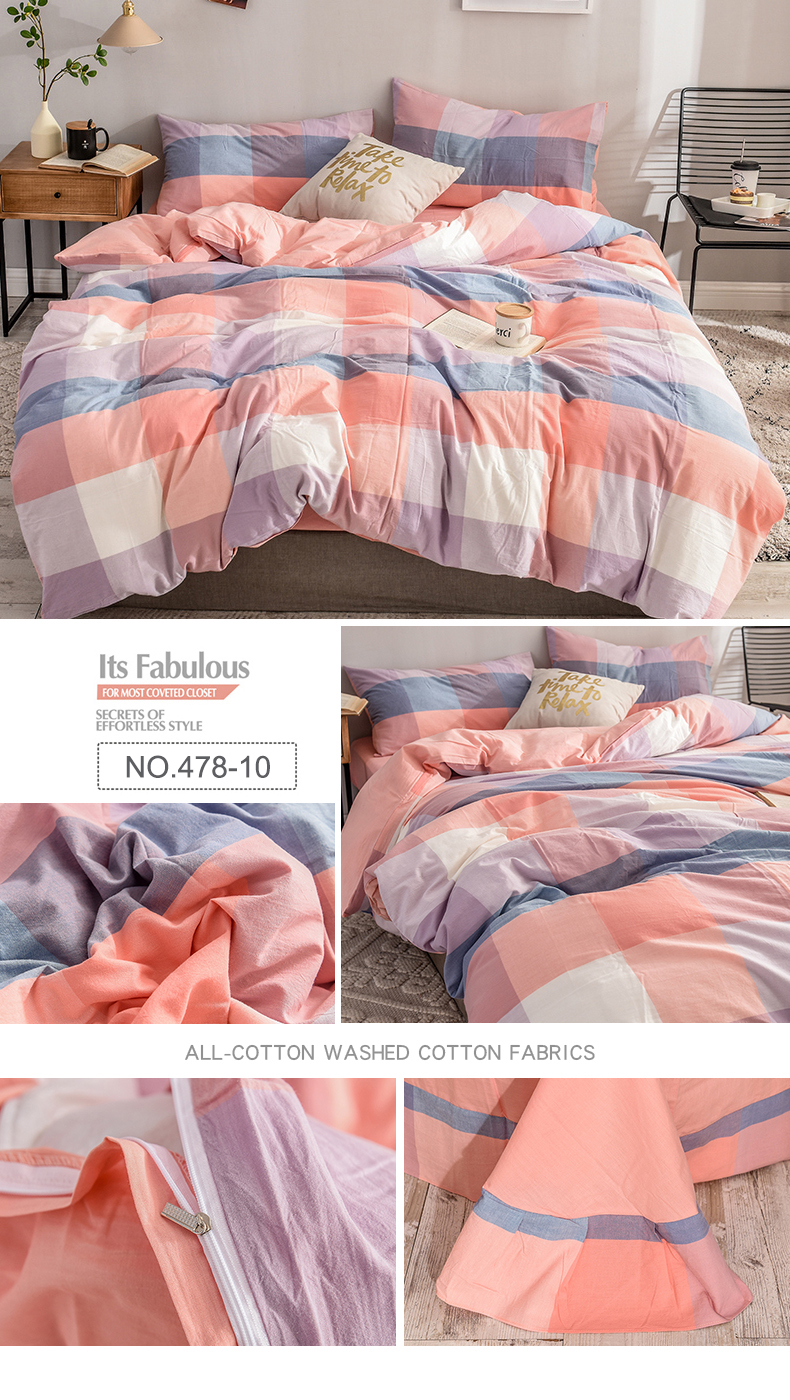 100% Washed Cotton Fabric Bedding Set 3 PCS Single Bed