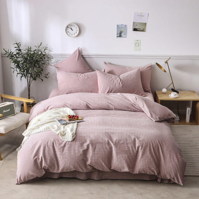 Bed Sheets Light Pink Plaid Fashion Style