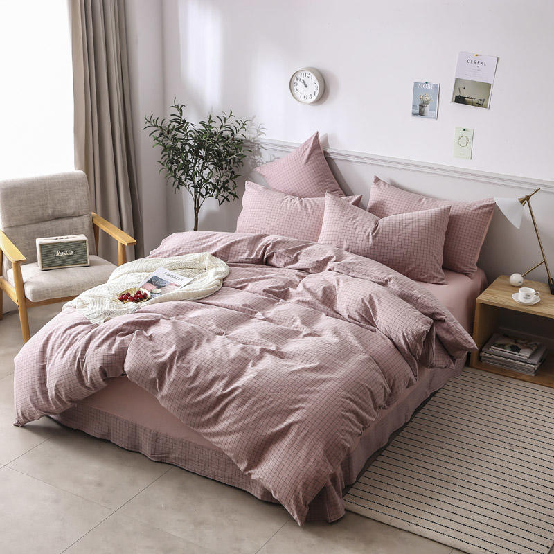 High Quality Bed Sheets Light Pink Plaid