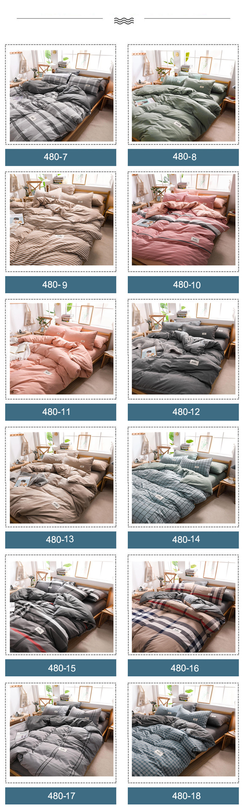 Home Textile Bed Sheet Set Light Grey Gingham