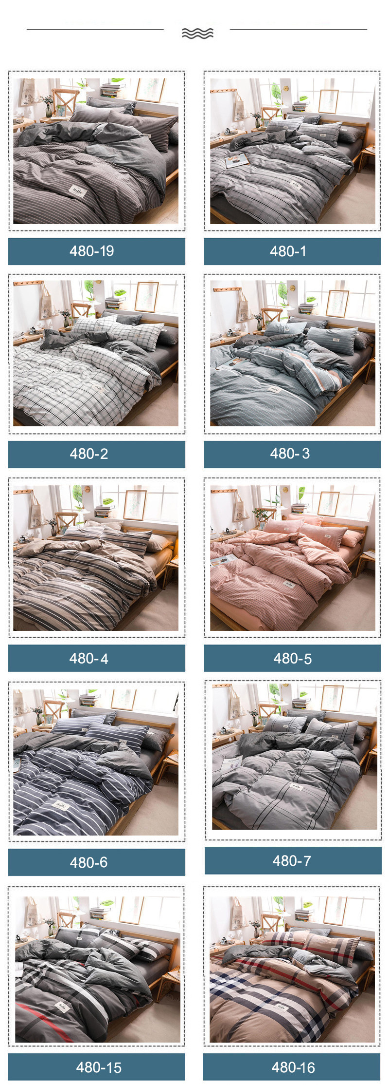 Light Grey Gingham High Quality Bed Sheet Set