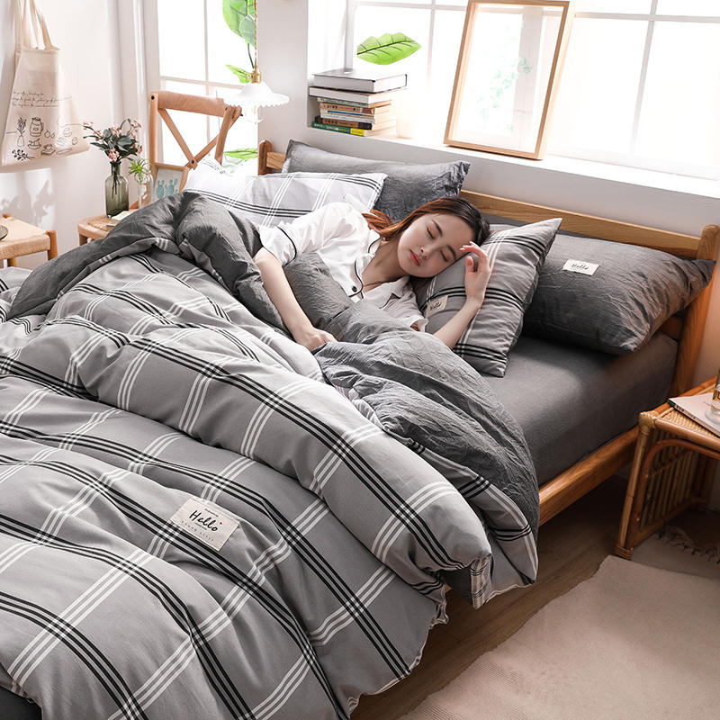 Home Textile Bed Sheet Set Light Grey Gingham