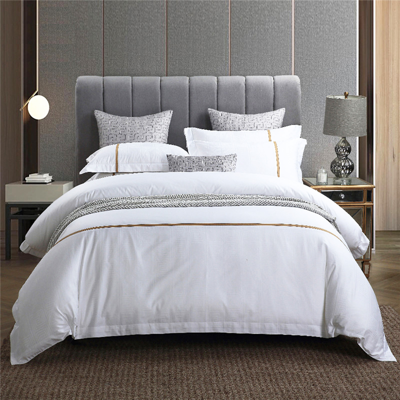 800TC White Pima Cotton Jacquard Hotel Bed Sheets Set