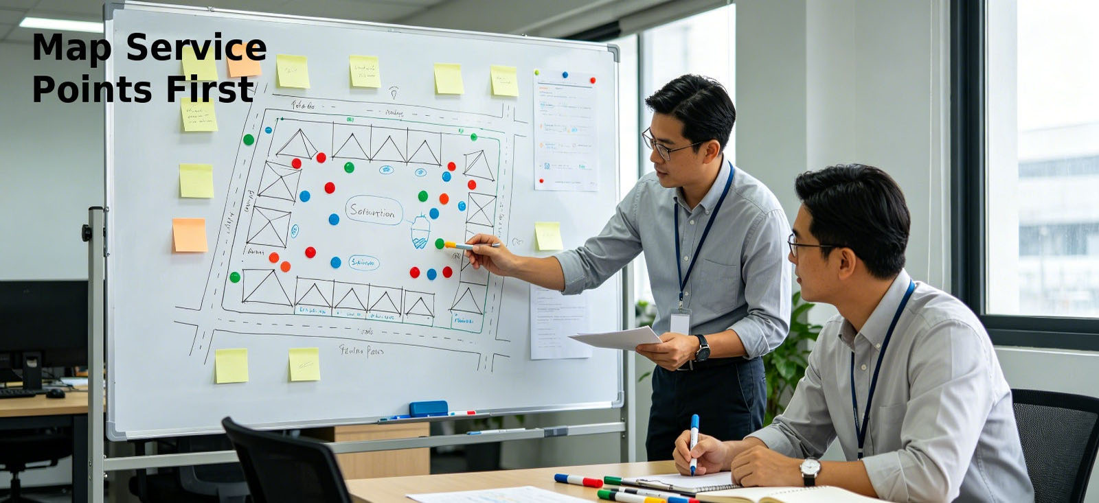 Procurement team mapping emergency service points by location for procurement review and organized field distribution