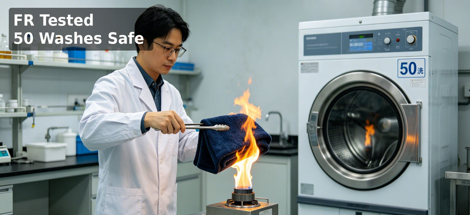 Flame retardant blanket sample reviewed during wash-resistance testing