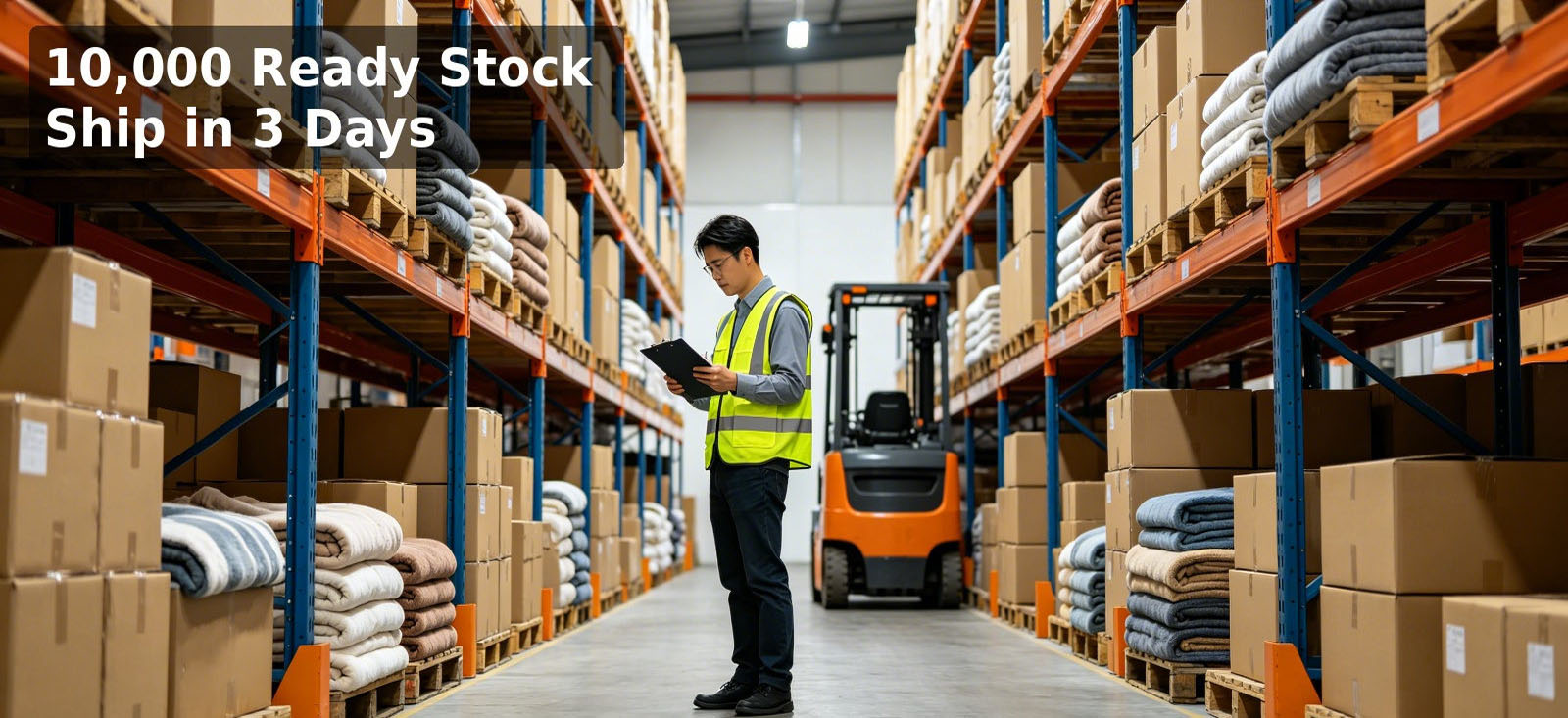 Bulk relief blanket stock organized in a warehouse for scheduled dispatch