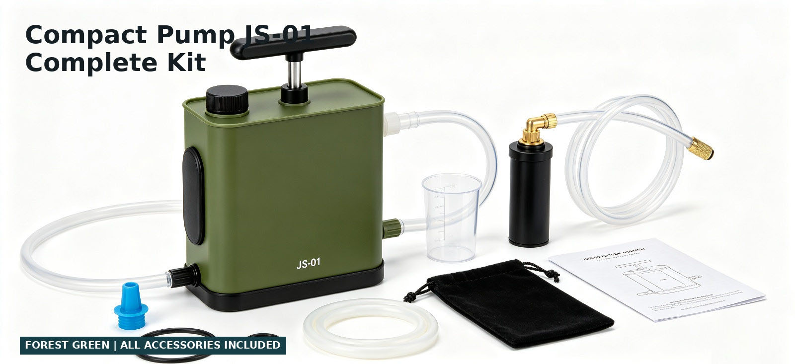 Compact hand-pump water purifier with its complete accessory kit for bulk procurement review