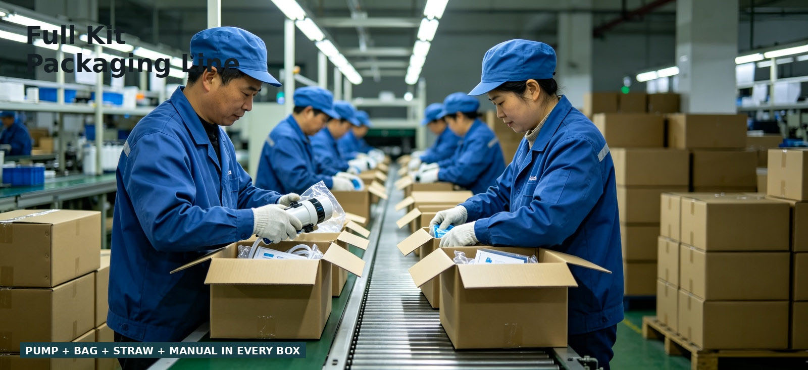 Complete emergency water purifier kits packed at the factory for procurement review and temporary site distribution