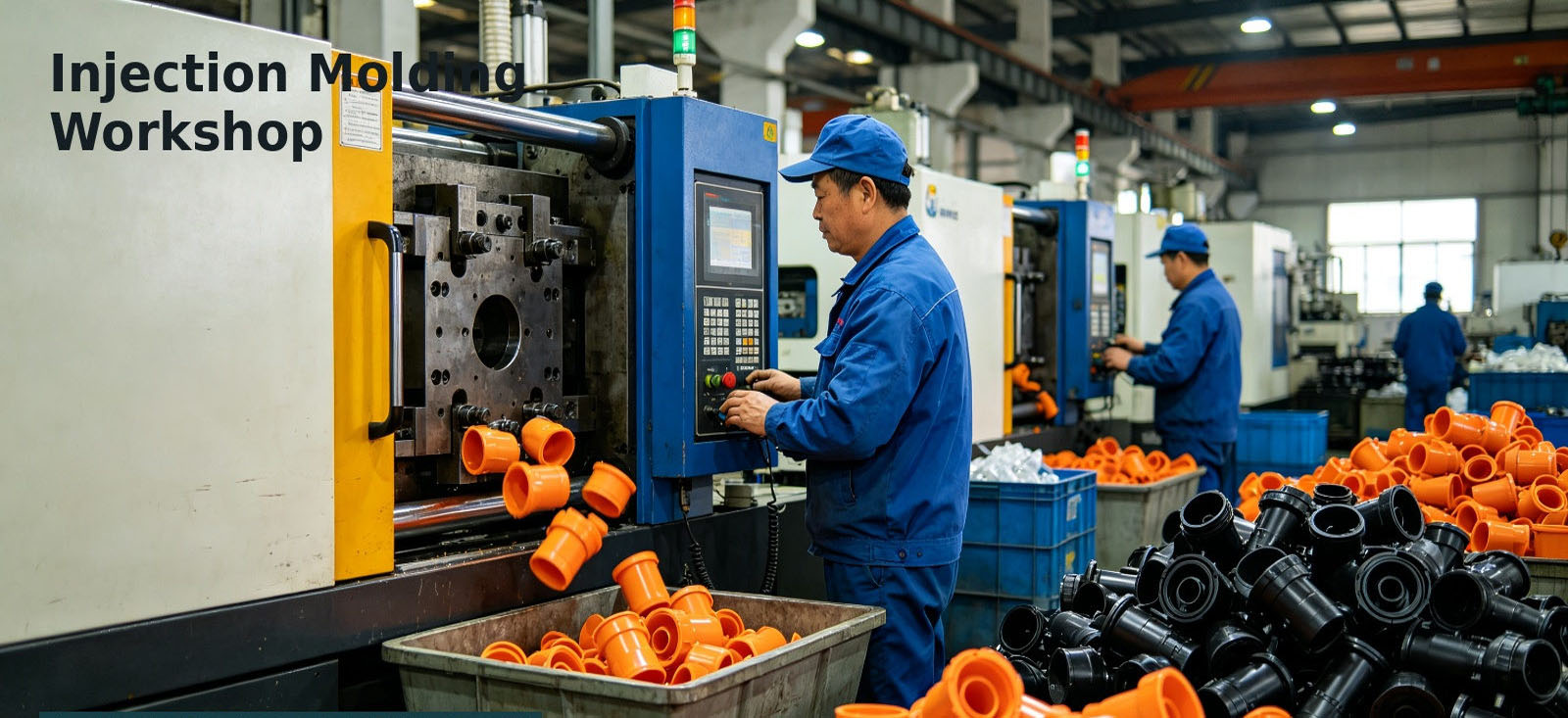 Molded water purifier components produced in the factory for procurement review and temporary site distribution