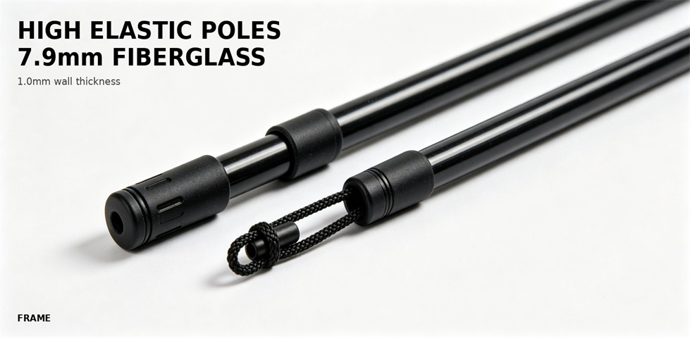 Fiberglass support poles for a portable shower tent for procurement review and emergency camp allocation