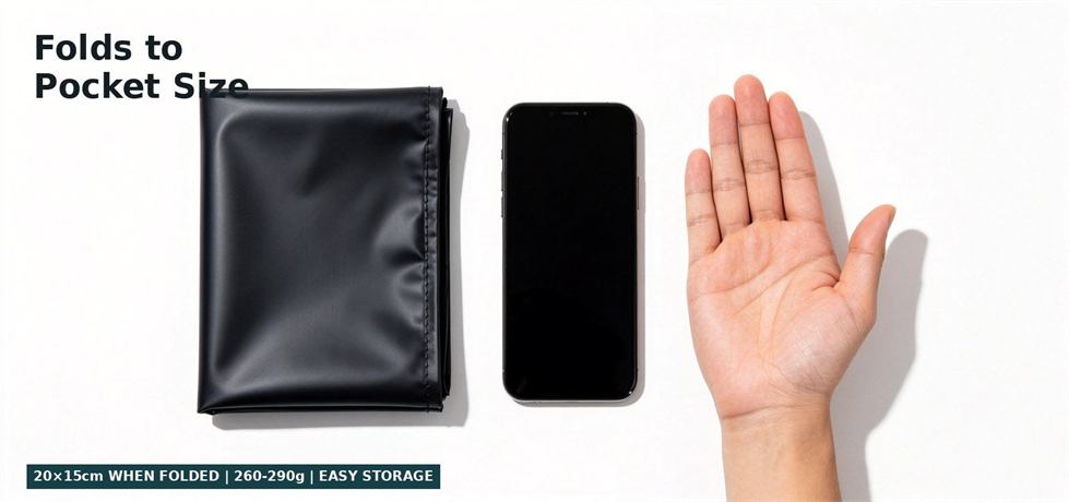 Emergency shower bag folded into a compact size for transport for procurement review and emergency hygiene allocation