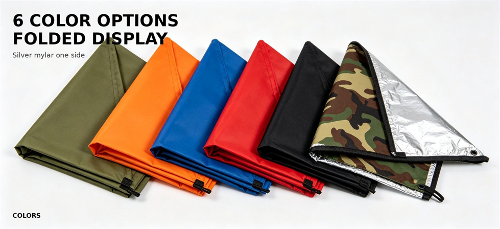 Folded emergency canopy color options arranged for product selection for bulk procurement review