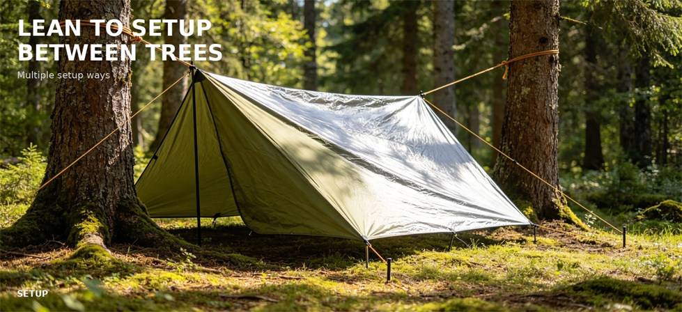 Emergency canopy arranged as a lean-to between trees for procurement review and field distribution planning
