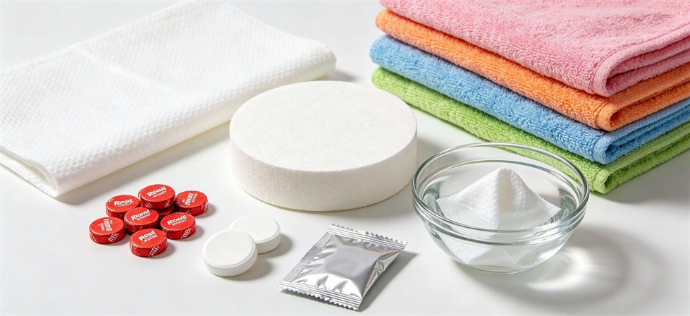 Emergency compressed towel application image for sample review shown in a practical relief scenario for project supply planning