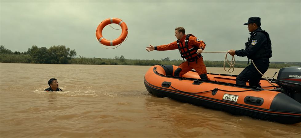 Flood Relief Products showing lifebuoy deployment for humanitarian relief distribution and stockpile review