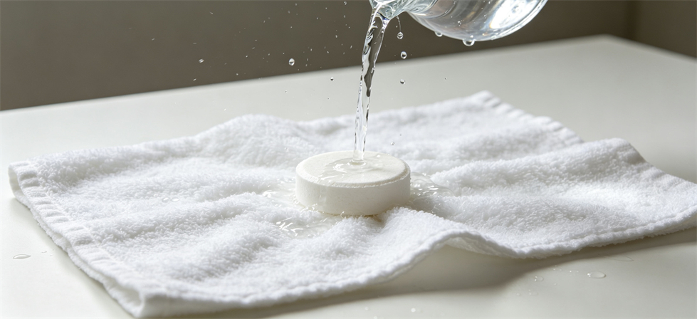 Emergency compressed towel material detail image for sample review with visible construction details for bulk purchasing review