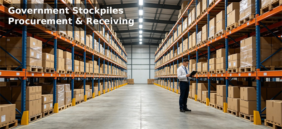 Relief blanket government stockpile receiving aisle for supplier screening and bulk delivery verification