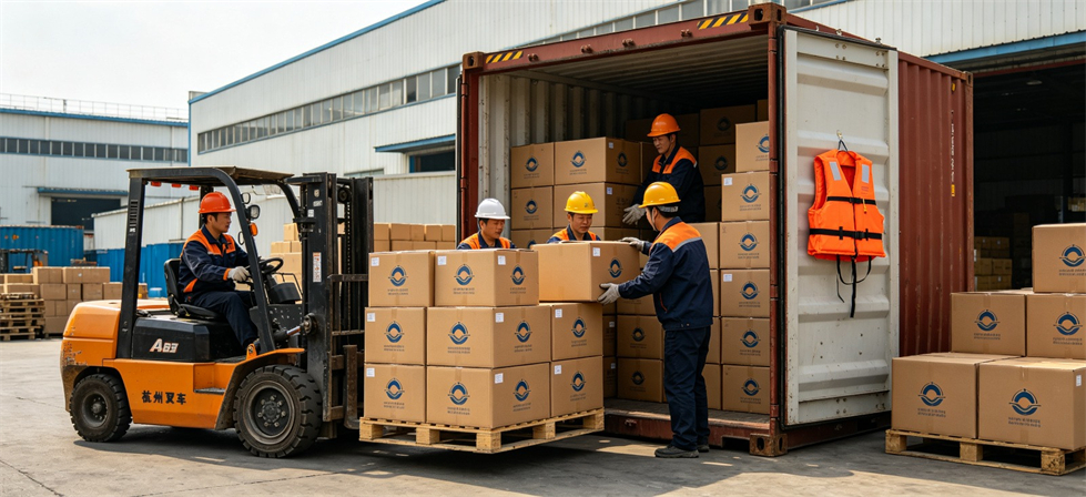 Water Rescue Life Jackets showing container loading for flood response deployment and multi-site supply planning