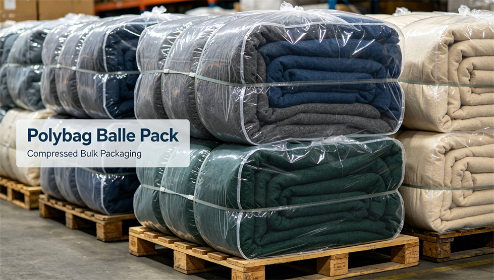 Emergency blanket packing presentation showing solid color dark blue for institutional procurement review