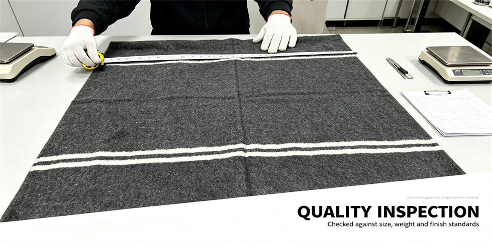 Emergency blanket field-use scene showing recycled fiber dark gray for institutional procurement review