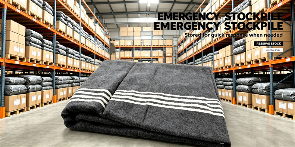 Emergency blanket field-use scene showing recycled fiber beige scene for institutional procurement review