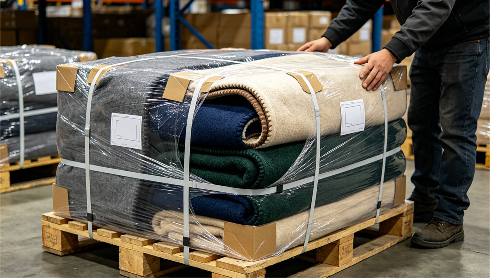 Emergency blanket packing presentation showing solid color brown package for institutional procurement review
