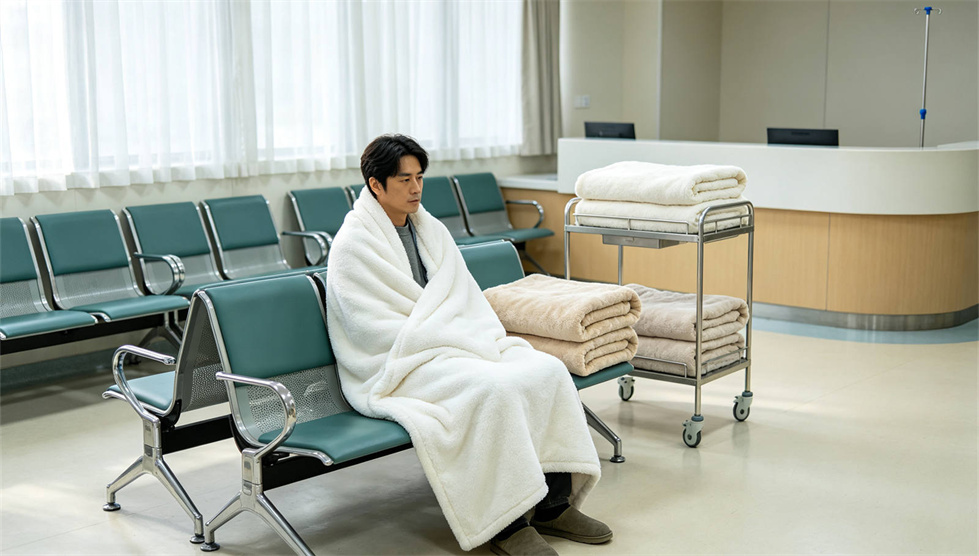 Emergency blanket field-use scene showing solid color brown scene for institutional procurement review