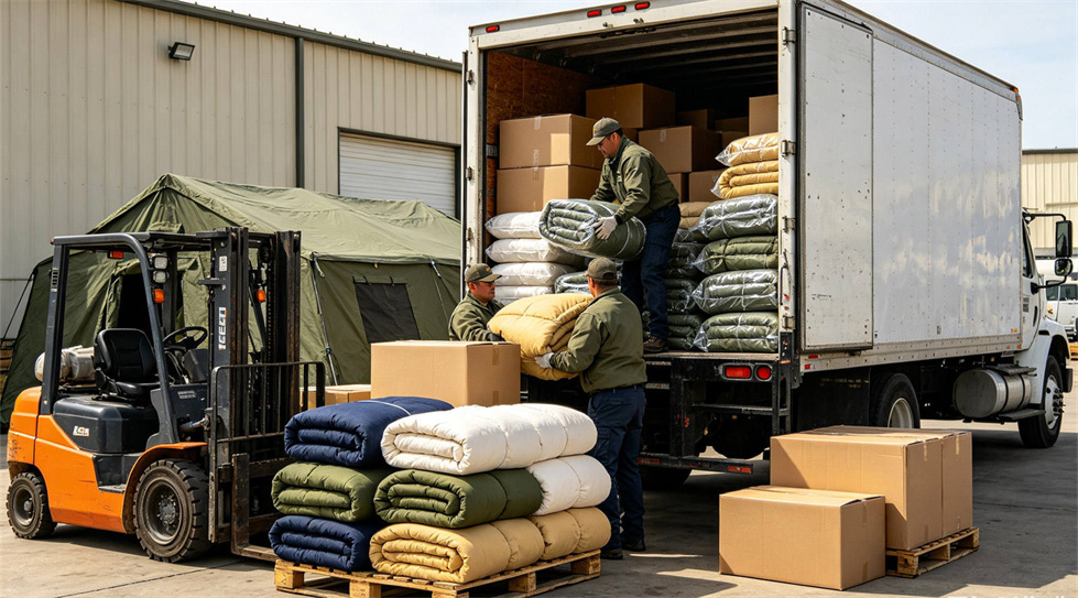 Emergency blanket shipment handling showing solid color brown shipment for institutional procurement review
