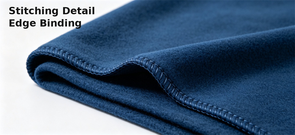 Fleece edge stitching shown for reviewing construction details that affect finished piece weight