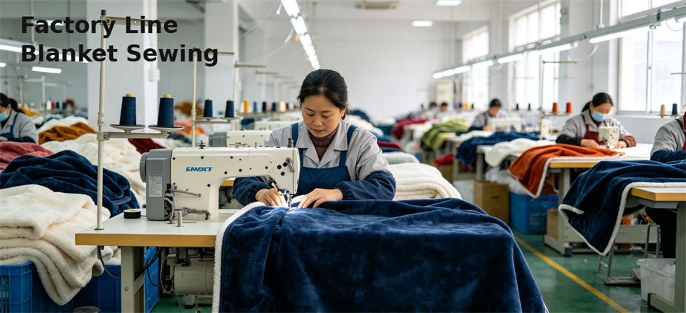 Factory production line showing consistent blanket construction for repeat calculations Factory production line showing consistent blanket construction for repeat calculations