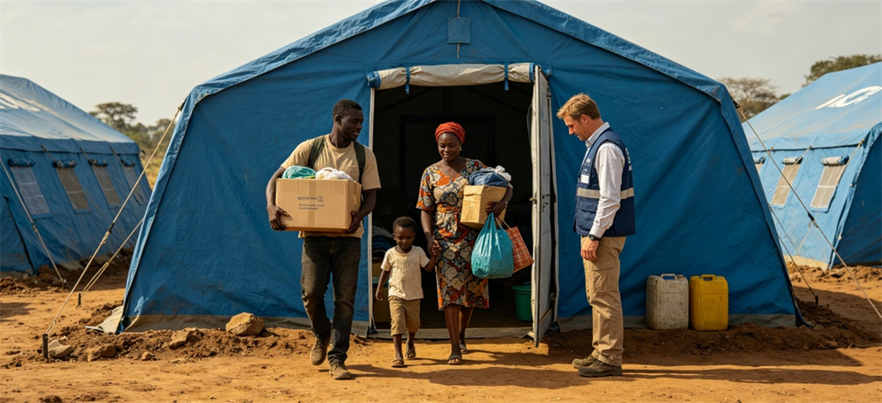 Relief tent family entering shown for frequently asked questions in institutional relief tent procurement planning