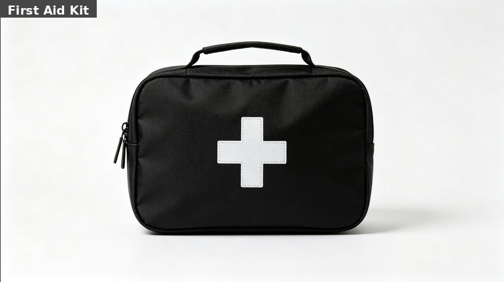 Hospital field medical supply image showing black first aid kit bag white background for temporary clinics, disaster response and institutional procuremen