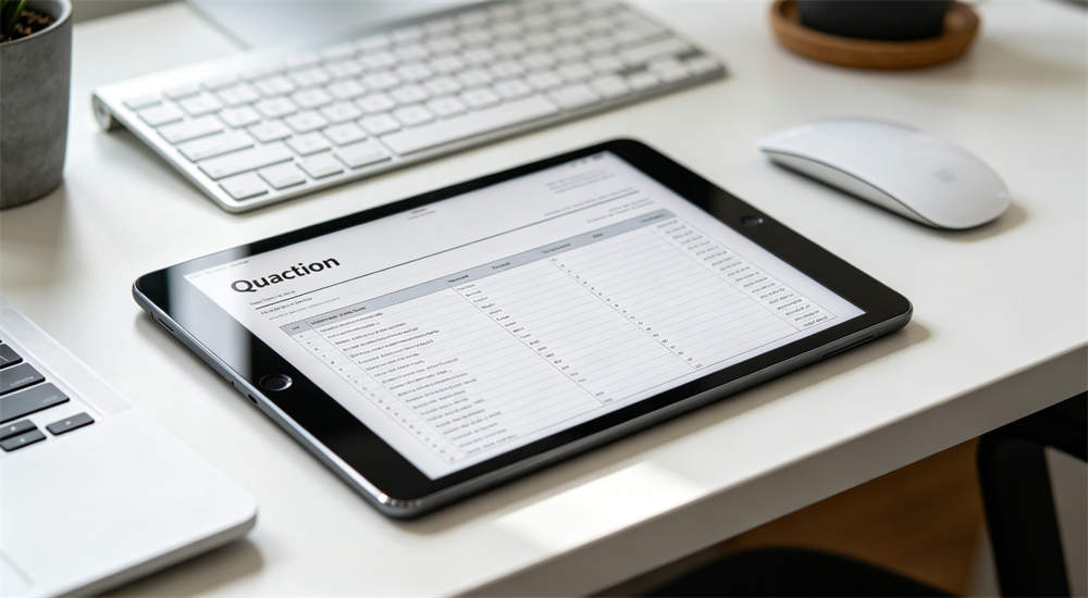 digital quotation document on tablet screen for frame tent order