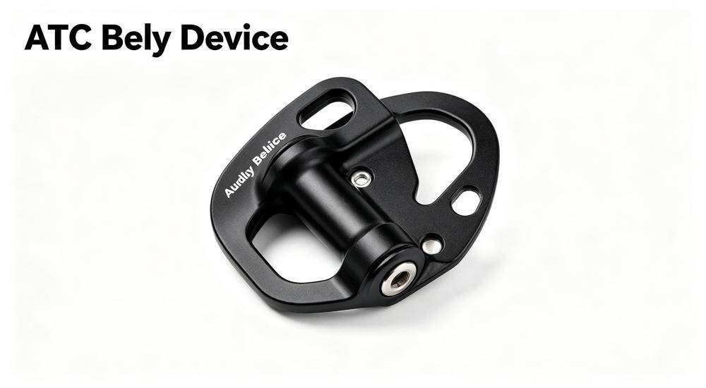 ATC belay device for rope rescue and climbing belaying operations on white background