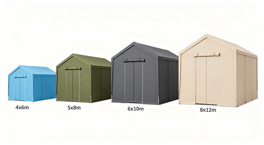Four standard frame tent sizes comparison