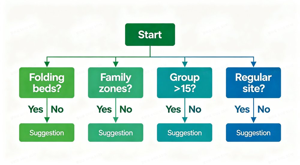 Quick decision tree for frame tent size selection