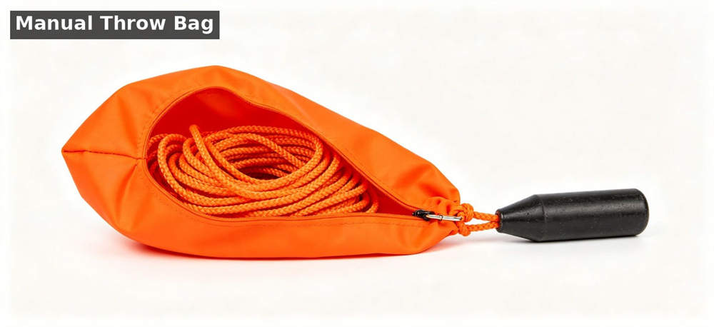 Manual rescue throw bag orange white bg for institutional procurement, inspection and supply planning