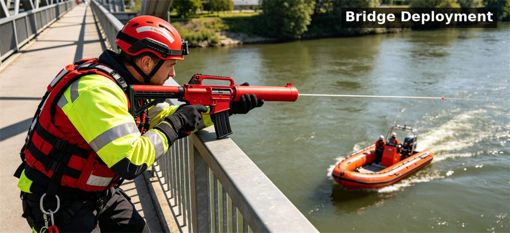 Gun style thrower red bridge deployment for institutional procurement, inspection and supply planning