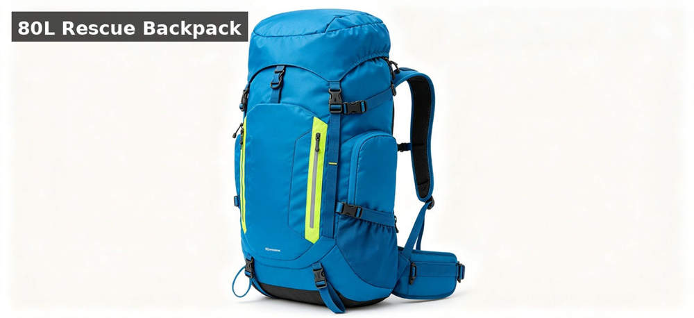 Large rescue backpack flame blue white bg for institutional procurement, inspection and supply planning