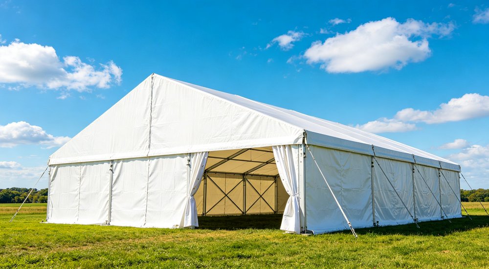 Field deployed emergency shelter showing robust frame construction waterproof material and practical design features meeting international standards for disaster response and refugee accommodation