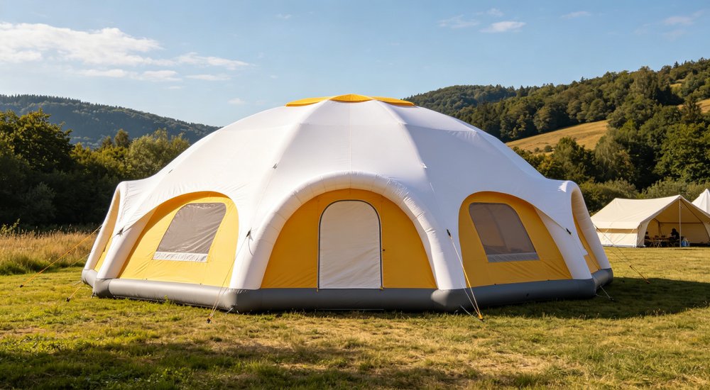 Heavy duty emergency frame tent displayed in operational setting demonstrating quick setup capability durable canvas exterior and spacious interior capacity for humanitarian relief missions