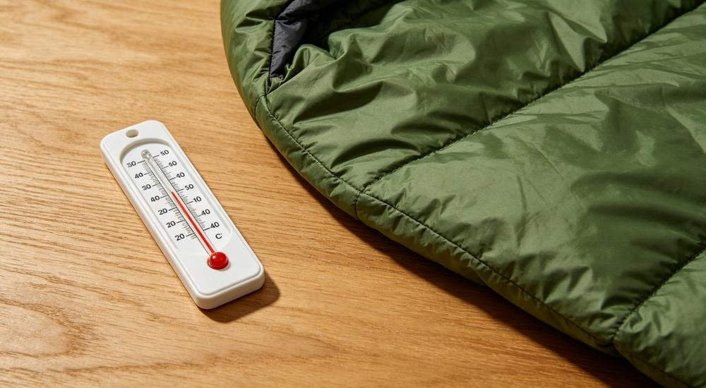 Real photography outdoor scene - three different emergency sleeping bag types laid flat horizontal for comparison, bulk sleeping bag selection guide, blue sky background realistic photography