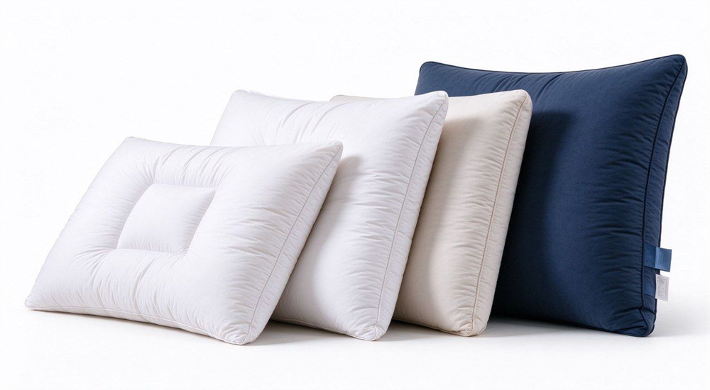 School dormitory pillow types firmness comparison for school bedding supplier buyers, contrasting polyester fibre and foam pillows for bunk bed bedding packages in student accommodation