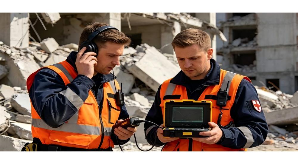 Acoustic life detector used by rescue team in earthquake rubble search and rescue operation scene for wholesale rescue equipment supplier