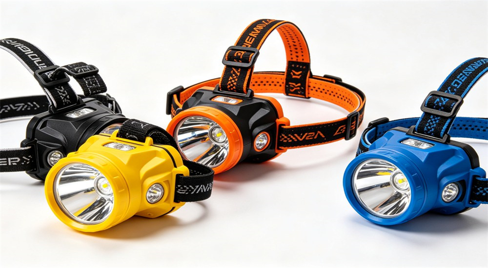 Multiple LED headlamps in black yellow orange blue adjustable multi-mode for workers