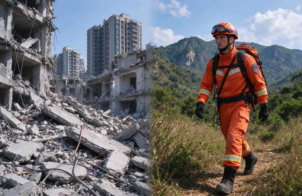 Night-time view of scene switching demonstration in emergency rescue clothing showing orange quick dry rescue uniform quick change for multi mission adaptability and field efficiency at urban and field sites